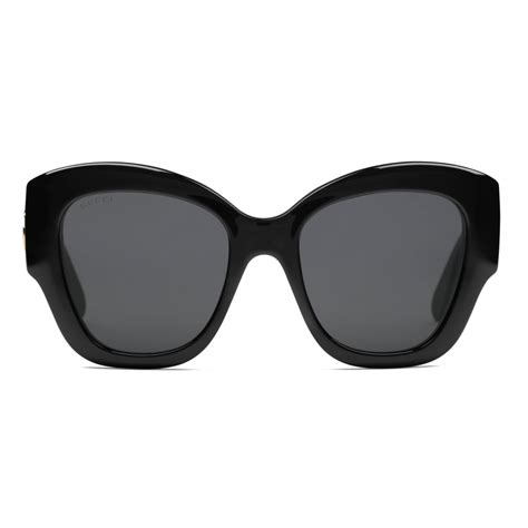 Gucci Women's Classic Cat Eye Sunglasses, Black Black Grey, 